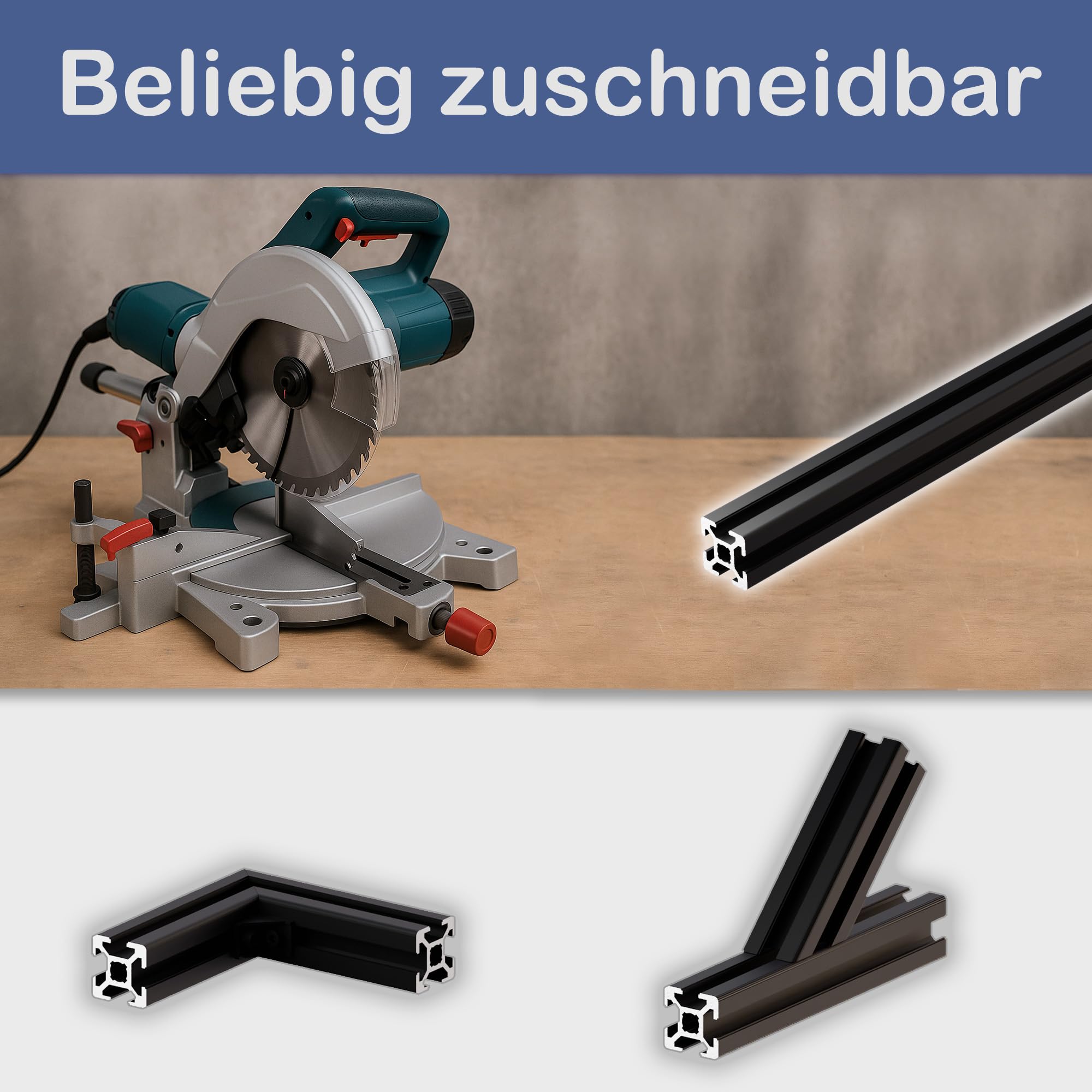 TIVENDIS Montageprofil 20x20 Nut 6 Set 6 Stück 2 Meter Aluminium Alu Profil schwarz eloxiert Systemprofil für Rahmenbau und Montage