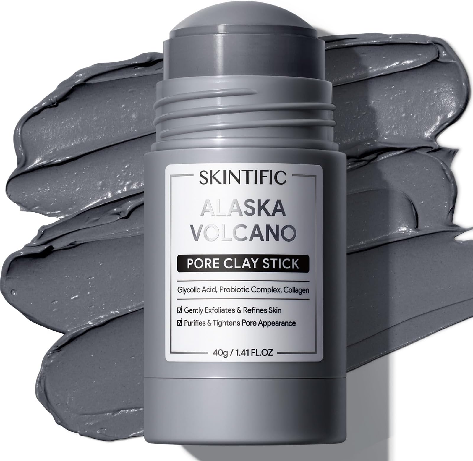 SKINTIFIC Deep Pore Cleansing Blackhead Remover Face Mask Stick, Mud Mask with Natural Alaska Volcano Clay, Gentle Exfoliating, Smoothing Skin, Non-Drying, Skincare Facial Mask