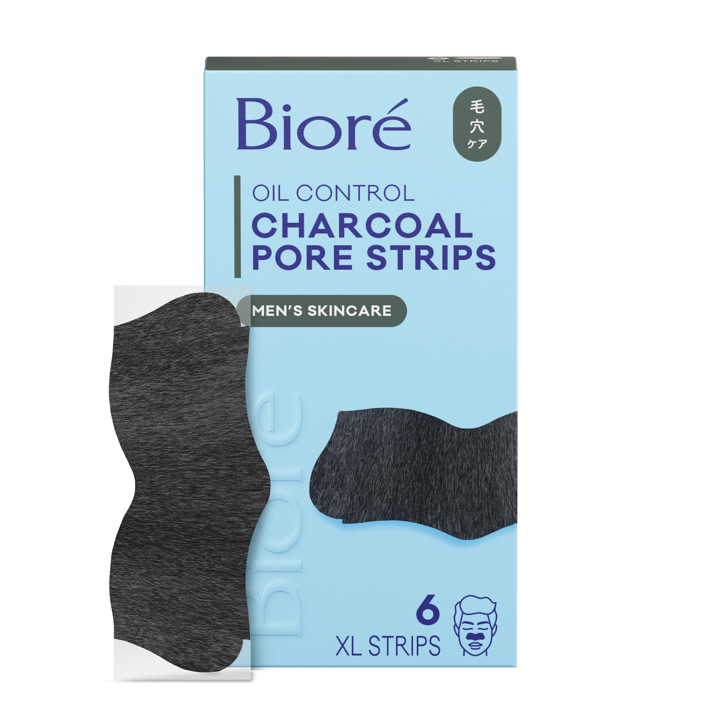 Charcoal Deep Cleansing Pore Strips for Men, Nose Strips for Blackhead Removal on Oily Skin, Features C-Bond Technology with Instant Pore Unclogging, 6 Count
