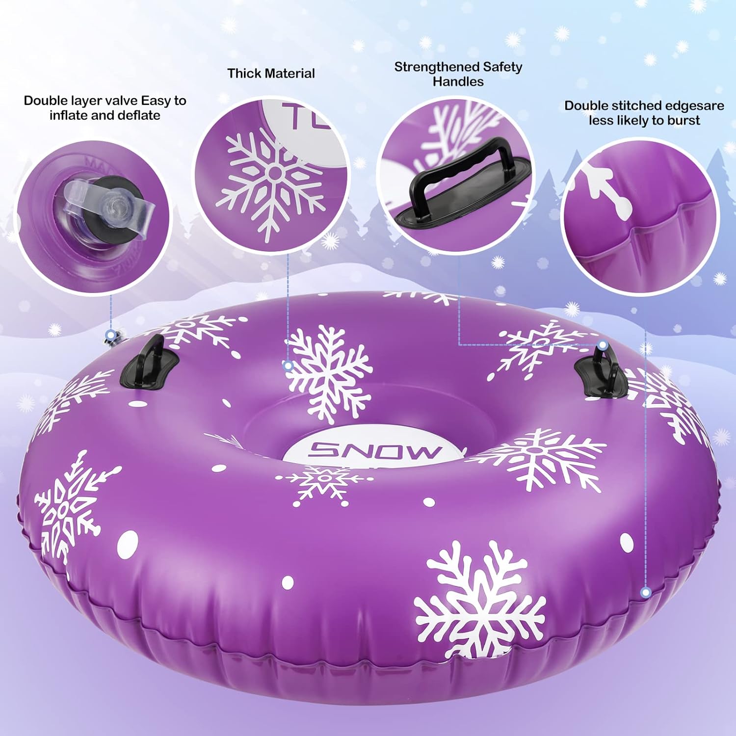 HODUP Large 38/48 Inches Inflatable Snow Tubes Heavy Duty Freeze