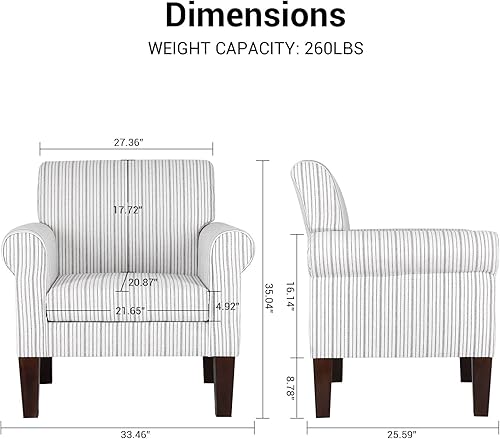 Miniatura 2 de FUNKEEN - Juego de 2 sillas de sala de estar, cómodas sillas de acento a rayas, modernas y cómodas sillas tapizadas de lino con brazos para