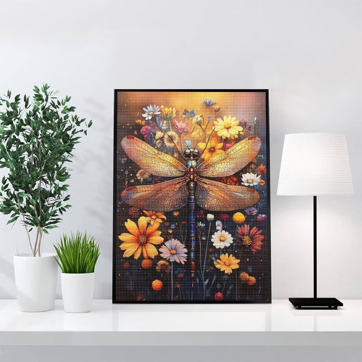 Diamond Painting Kit Completo, Diamond Painting Fiori, 5D Quadrato Pittura Diamante Kit Manualidades Adultos DIY Diamantini Crystal Art Disegni Ricamo Punto Croce Artigianale, 60x90cm Libellula j0-768
