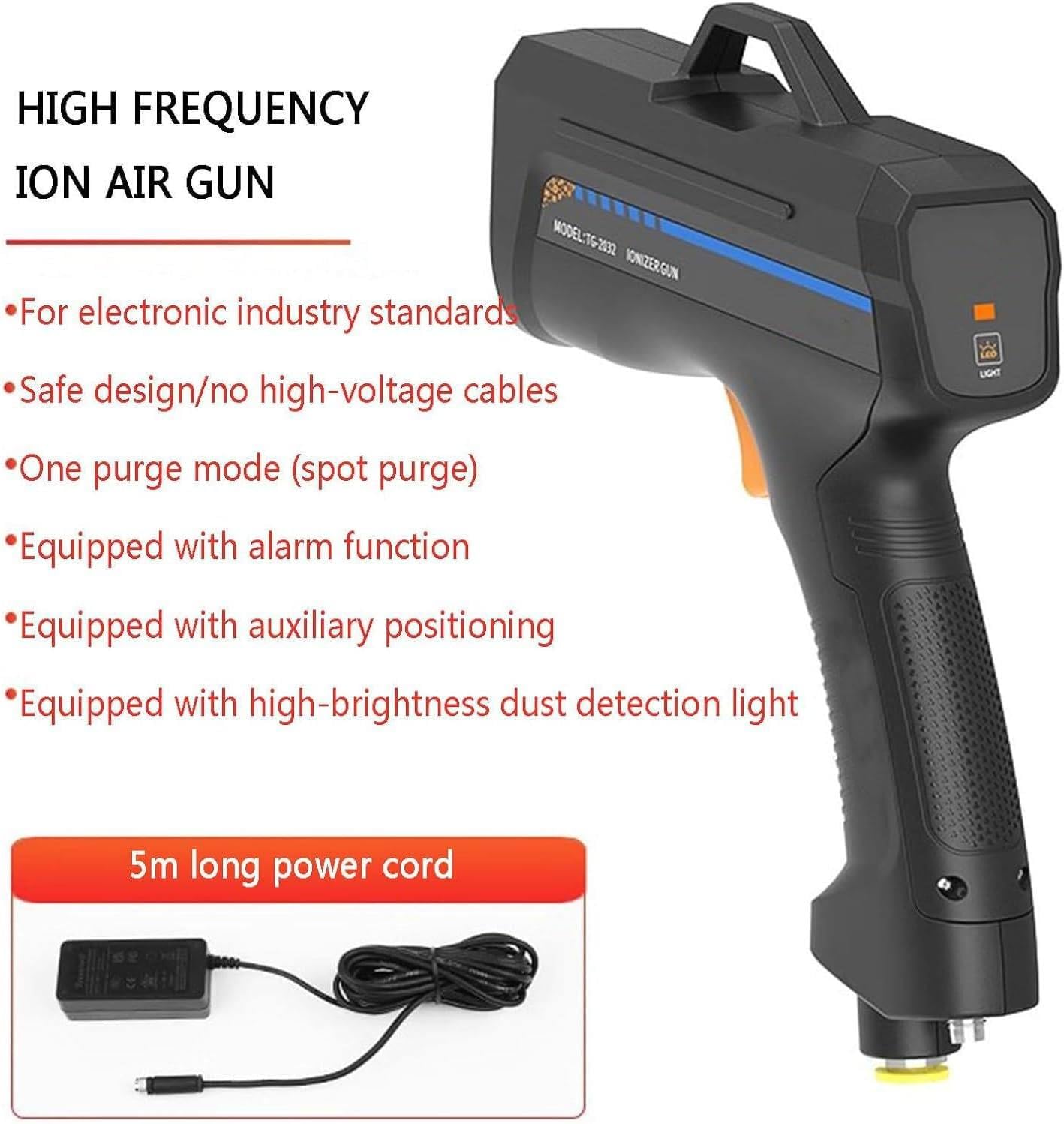 Pistola De Aire Ionizante, Pistola De Aire Antiestática, Ionizador Antiestático para Eliminación Electrostática Industrial, con Luz De Detección De Polvo Y Luz Infrarroja,Standard