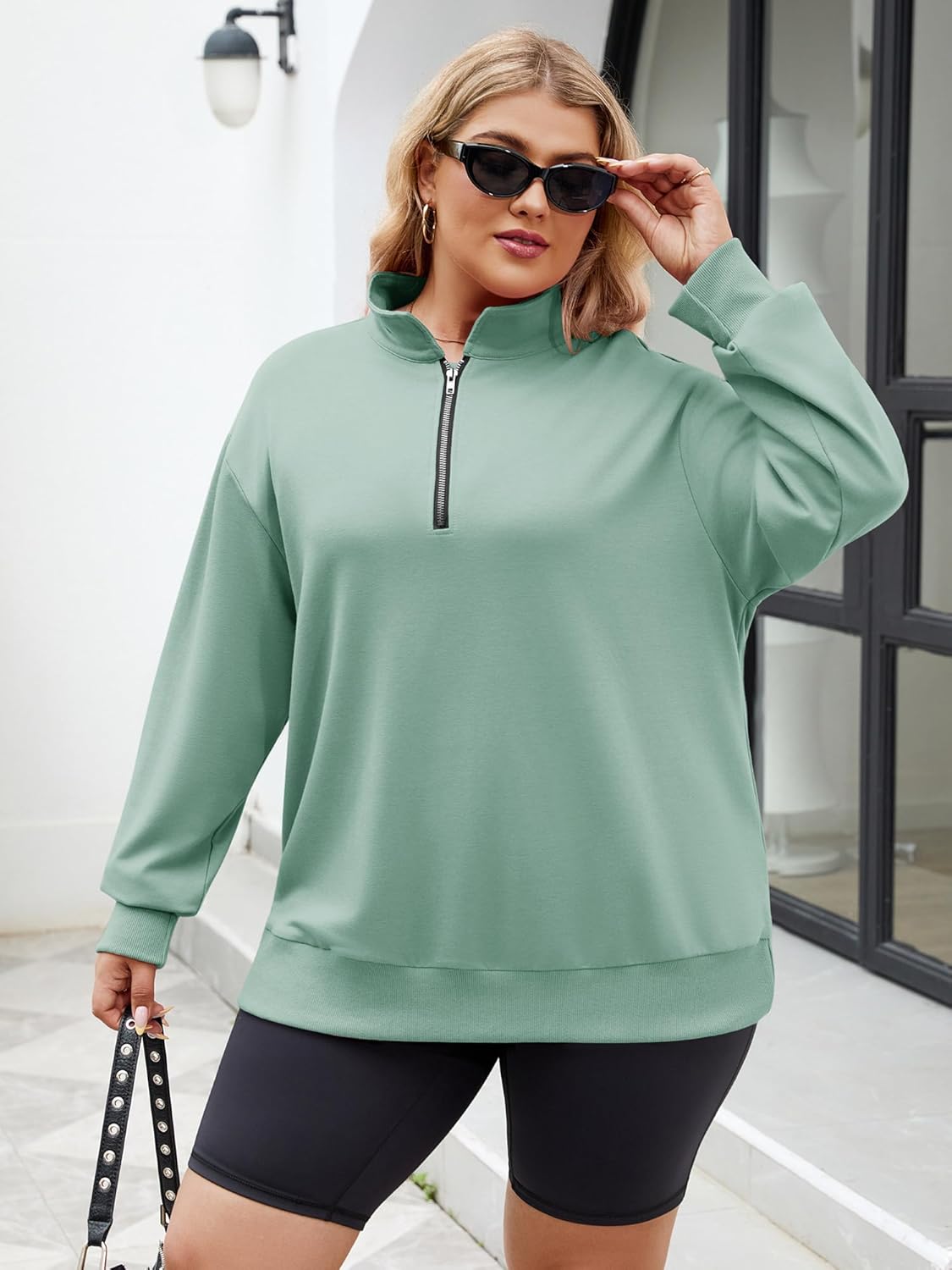 Chulianyouhuo Womens Plus Size Half Zip Pullover Long Sleeve Oversized Sweatshirt Drop Shoulder Hoodie Teen Girls Y2K Clothes - Image 5