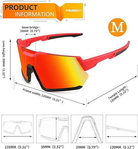 Miniatura 6 de FEISEDY Gafas de sol de ciclismo para hombres y mujeres, con 3 lentes intercambiables, TR90 gafas deportivas de béisbol para jóvenes y adolescentes