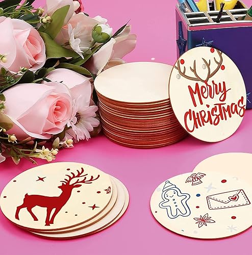 Miniatura 4 de Paquete de 60 círculos de madera de 4 pulgadas para manualidades, rondas de madera sin terminar para pintar, manualidades infantiles, quemar,