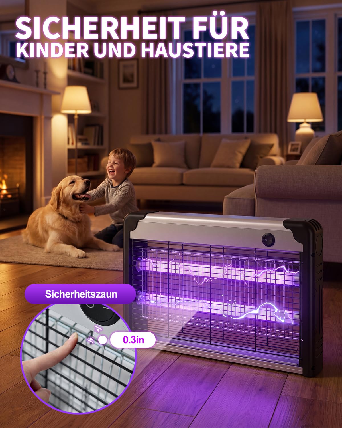 3800V Insektenvernichter elektrisch, 2 LED-UV-Licht mit hybrides Spektrum, wandmontierte Insektenlampe. Effektive Fliegenfalle für Haushalt, Küche und Garten gegen lästige Fluginsekten