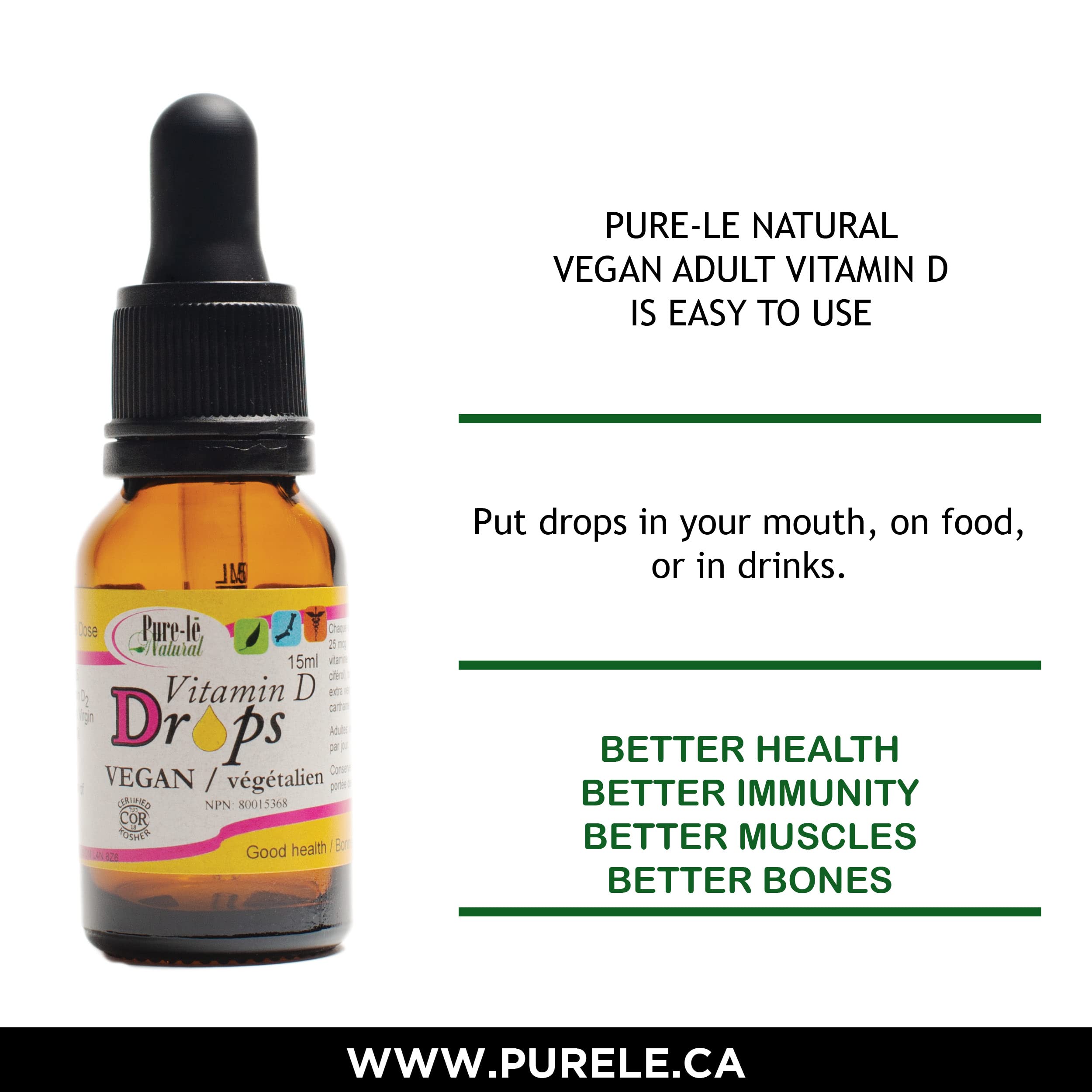 Vegan Vitamin D drops for teens, adults and seniors - Non-GMO