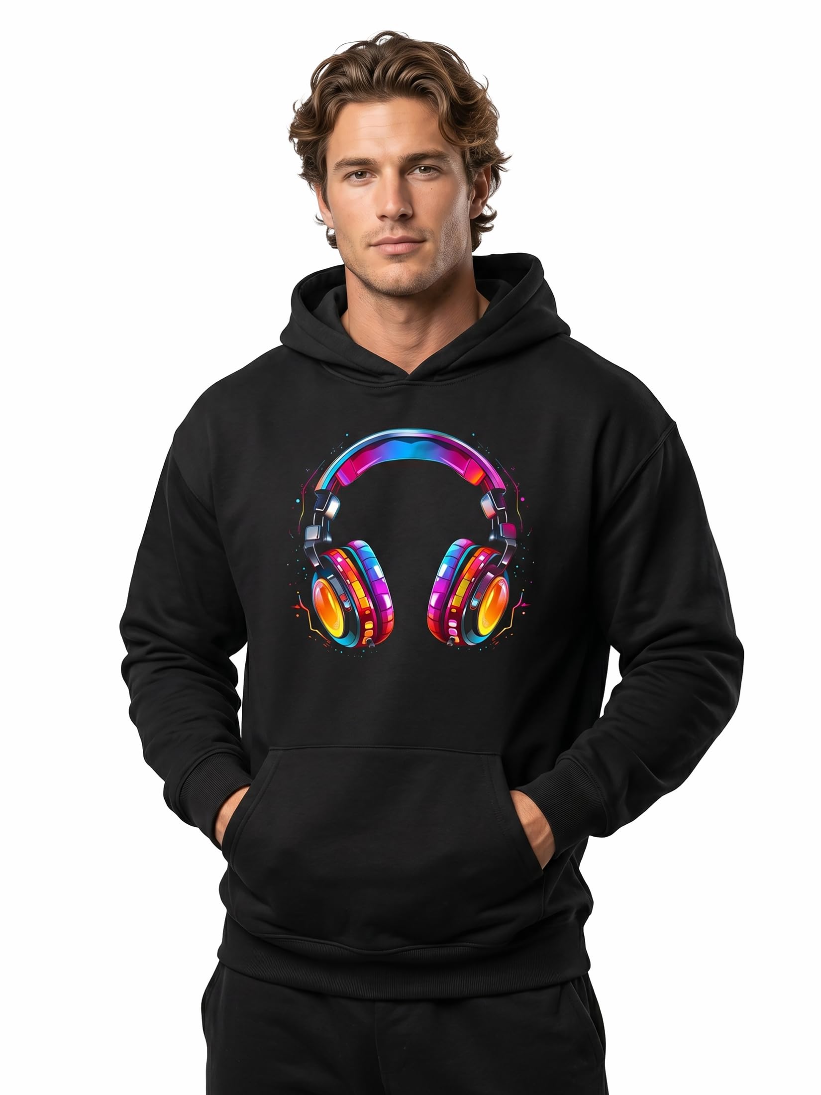 MAKAYA Felpa Hip Hop con Cappuccio Motivo Cuffie Anni 80 e 90 Outfit Festival Pullover Uomo Hoodie