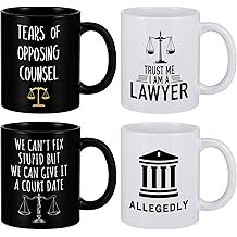 4 Pcs Lawyer Gifts Mugs 11 oz Ceramic Coffee Tea Cups Novelty Attorney Mugs Attorney Judge Cups for Men Women Lawyers Legal Office Law School Students Graduation Gifts(Black and White)