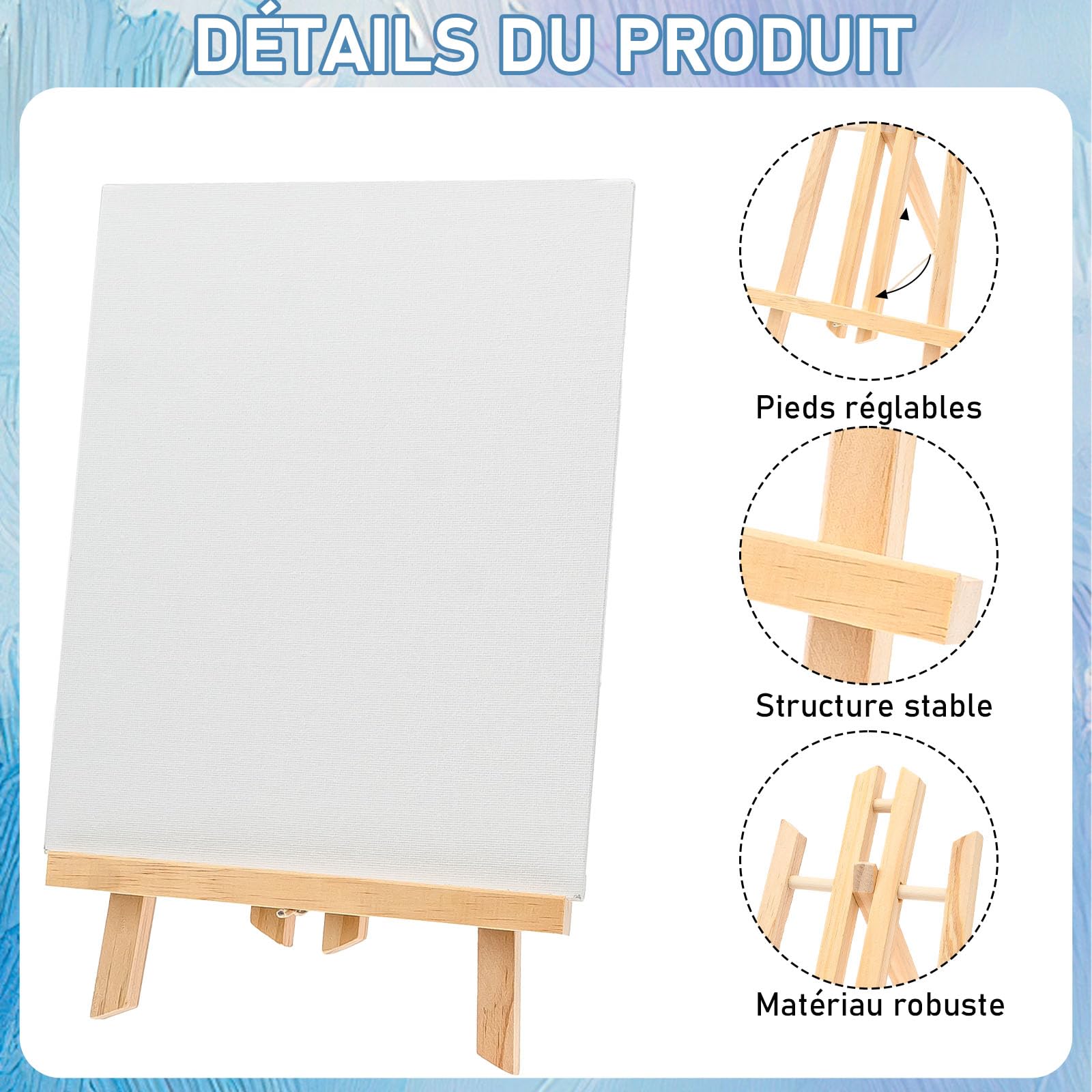54 Pièces mini chevalets avec toile, kit de peinture