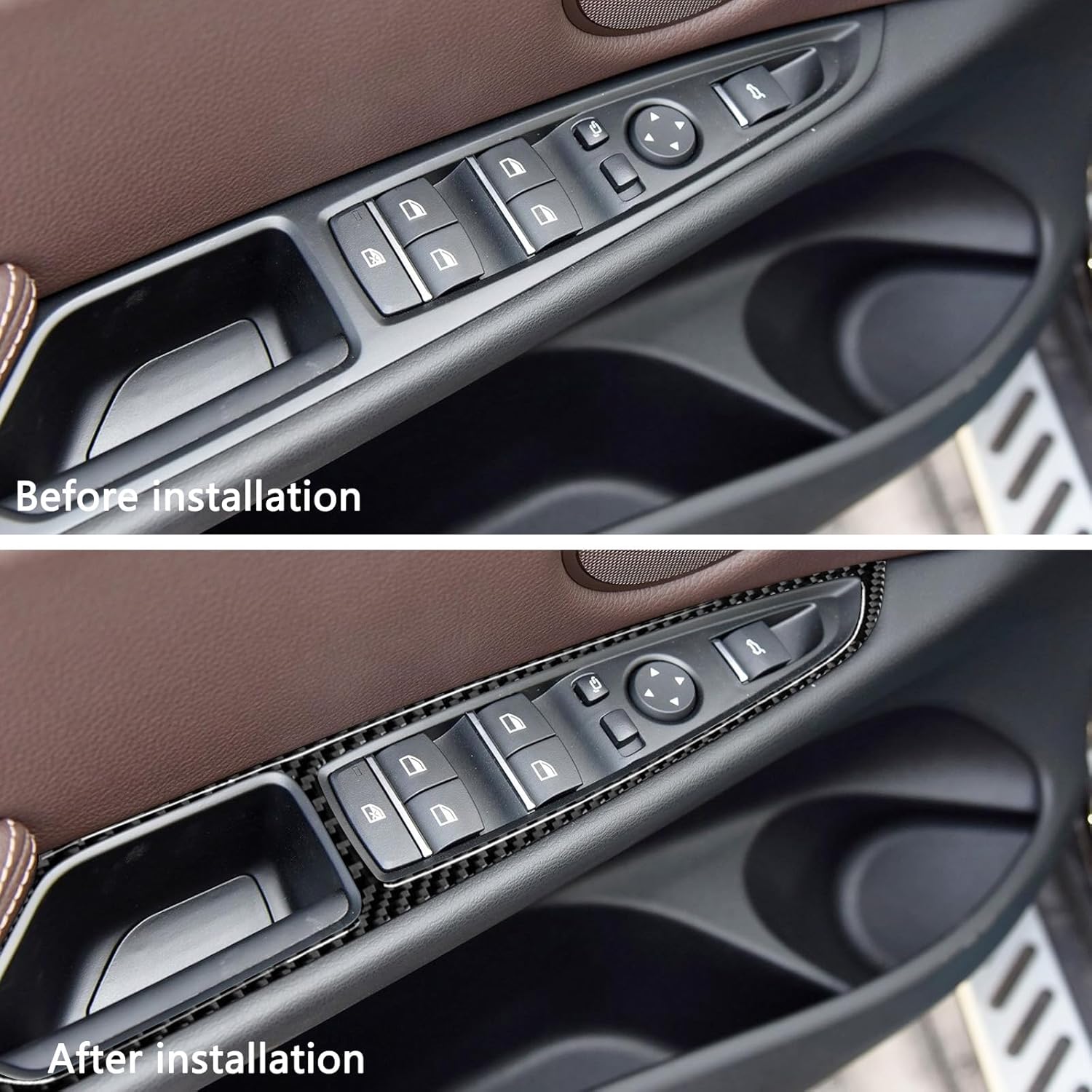 Compatible with Carbon Fiber Window Glass Lift Control Switch Panel Frame Cover Decoration Sticker for BMW X5 F15 X6 F16 2014 2015 2016 2017 (4PCS Black)