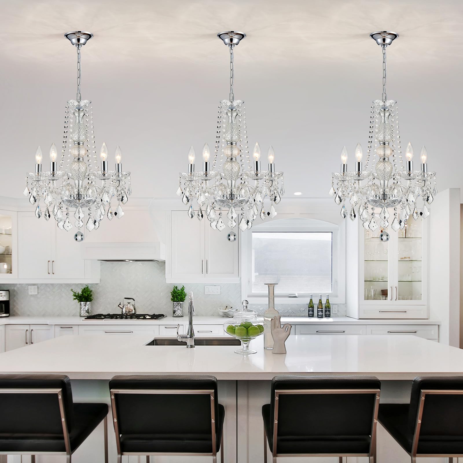 WUZUPS Crystal 5-Light Candle Chandelier Colgante Flushmount Luz de techo Instalación de iluminación moderna para dormitorio Pasillo Bar Cocina Baño, H 63.5cm x W 50.8cm, Chrome, Base E14