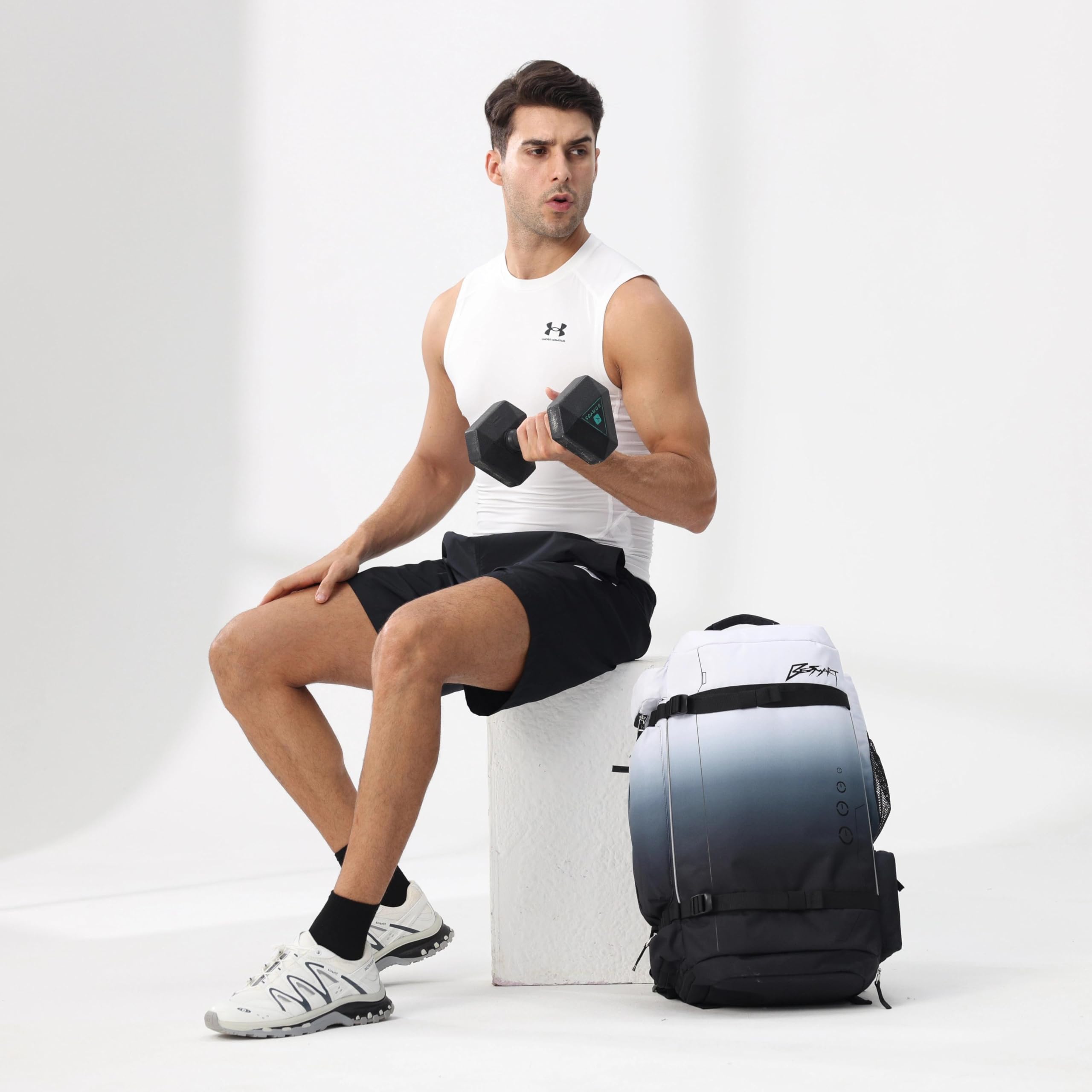 BE SMART - Mochila de gimnasio extragrande de 50 L para hombre, bolsa de gimnasio grande con compartimento para zapatos, bolsas de lona resistentes al agua, Gardient Black, XL, Mochila de lona para
