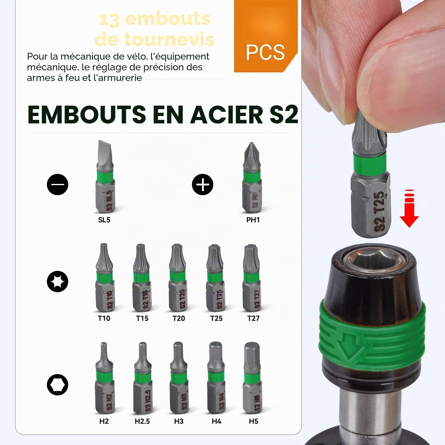Lot de 13 tournevis dynamométriques - 1-6 Nm, porte-embout à serrage rapide hexagonal 1/4", échelle visuelle, embouts en acier S2 – Outil de précision pour vélo, électronique et mécanique de