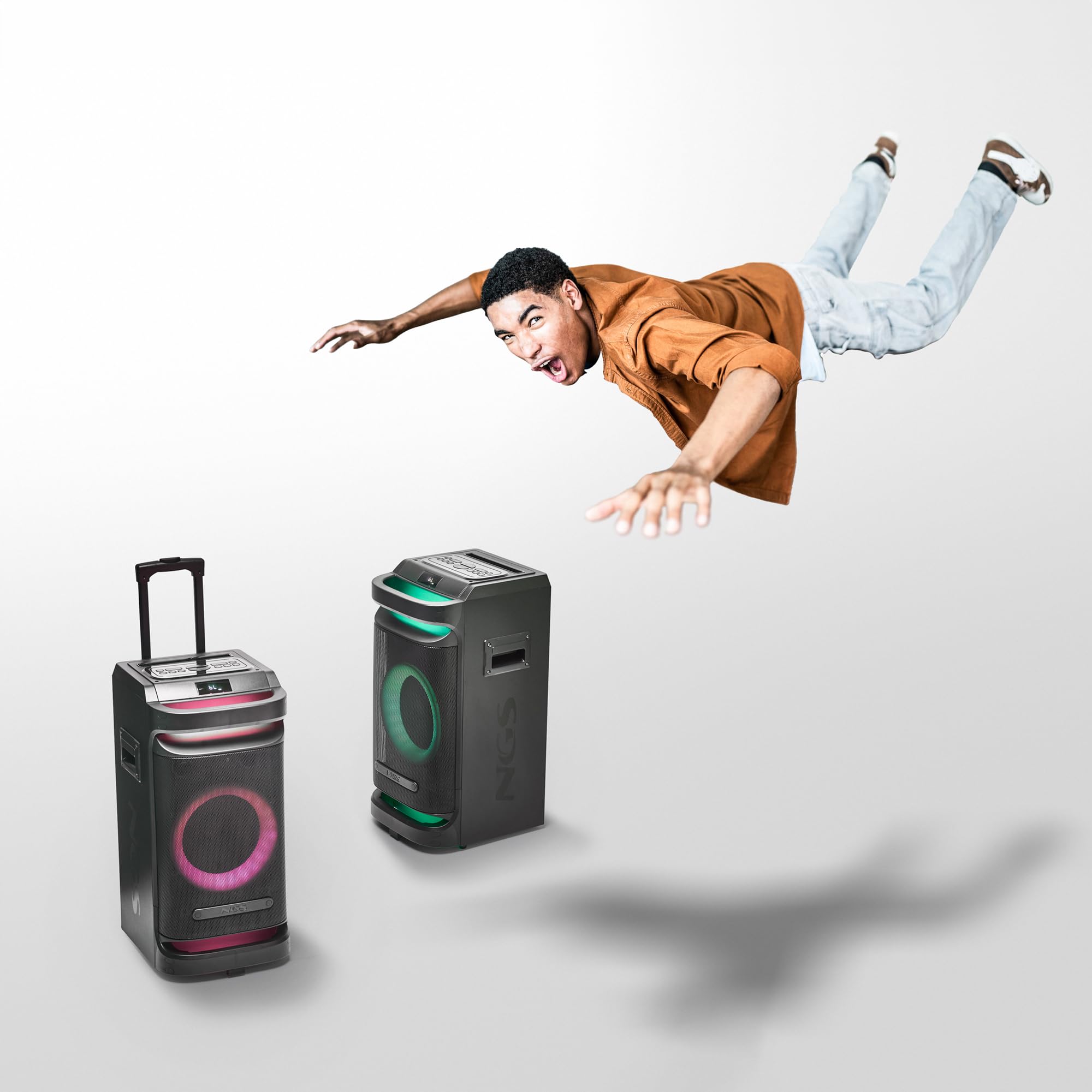 NGS Wild Space 1 przenośny głośnik kompatybilny z technologią Bluetooth i prawdziwym bezprzewodowym stereo, subwooferem + podwójny głośnik wysokotonowy (Micro SD/USB/AUX IN/), kółka, czarny