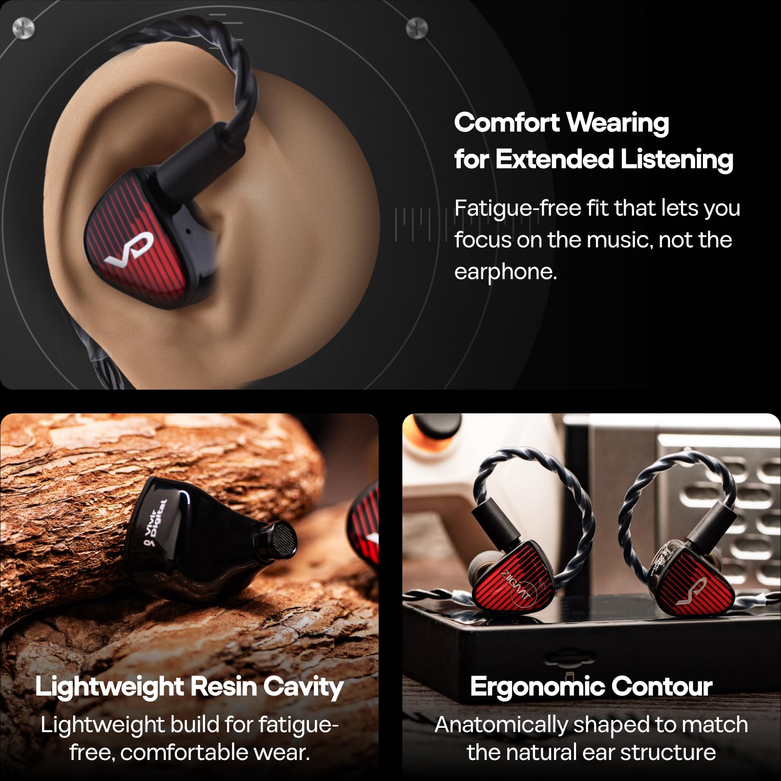 Linsoul ZiiGaat x Vivir Digital Rumba – IEM Driver Grafeno 10mm, Auriculares HiFi con Subgraves, Cable Extraíble 2 Pines para Audiófilos, Gaming y Música (3,5mm Sin Mic)