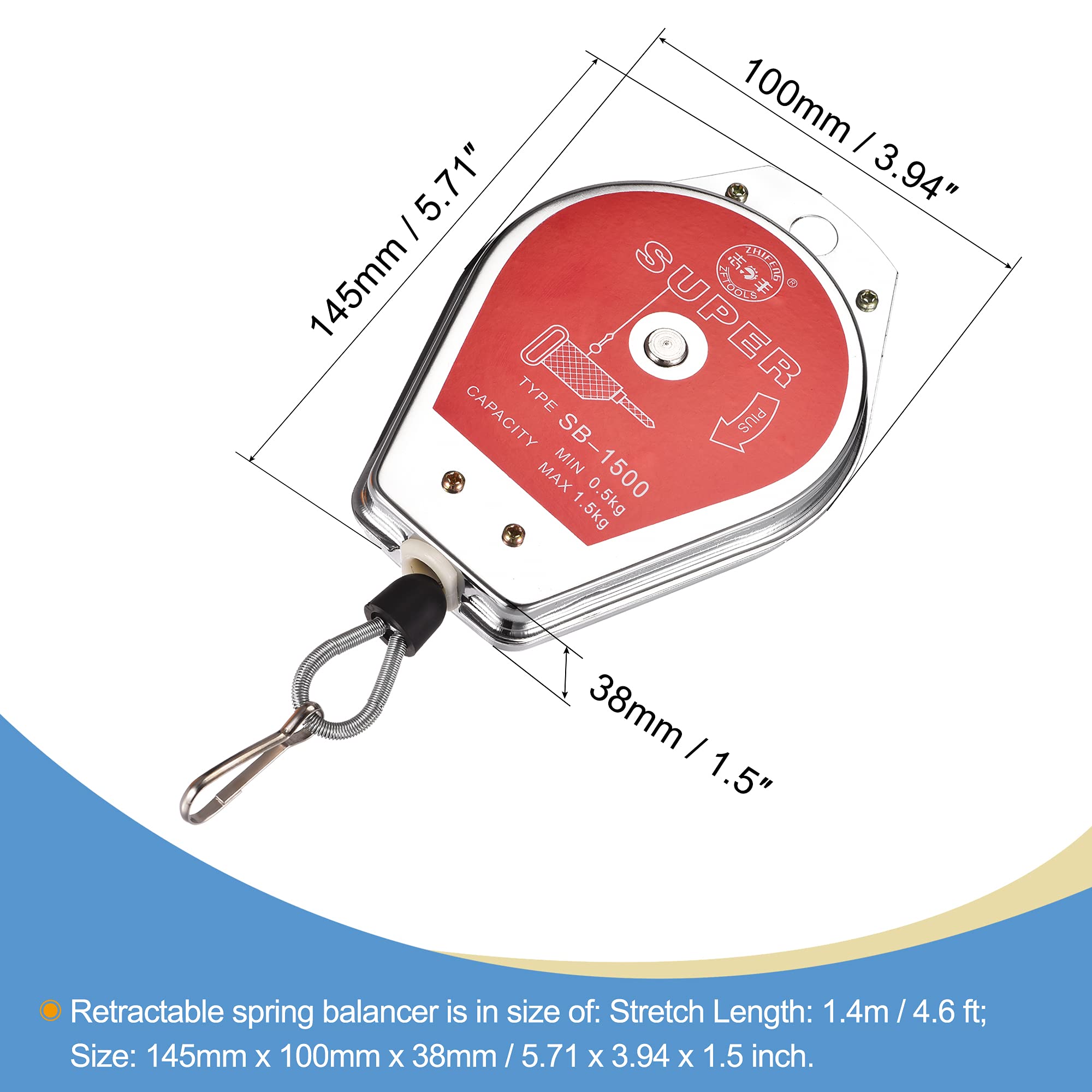 sourcing map Équilibreur à Ressort Rétractable Ressort Balancier Outil Support Suspendu Équipement 1.1-3.3lbs (0.5-1.5kg) Rouge pour Assemblage-ligne avec Raccord Accessoire