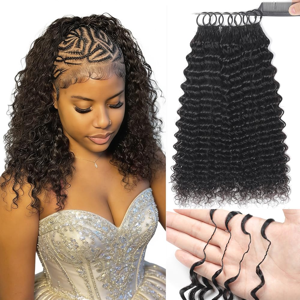 Renyarch Crochet Human Hair Bundles for Black Women 14 Pulgadas Deep Wave Crochet Hair 200g 160 Hebras Natural Black Wet and Wavy Invisible Curly Human Extensions