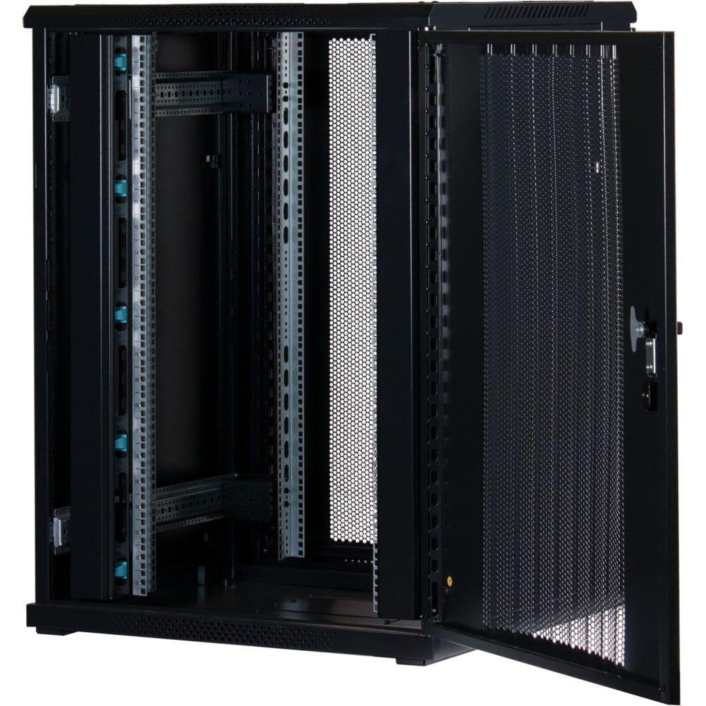 Rockstable 22HE 19 Zoll Serverschrank Netzwerkschrank (BxTxH) 800x800x1600mm mit Glastür - Türanschlag wechselbar - Türen und Seitenwände abnehmbar und verschließbar - Kabelkanal - Schwarz (RAL 9005)