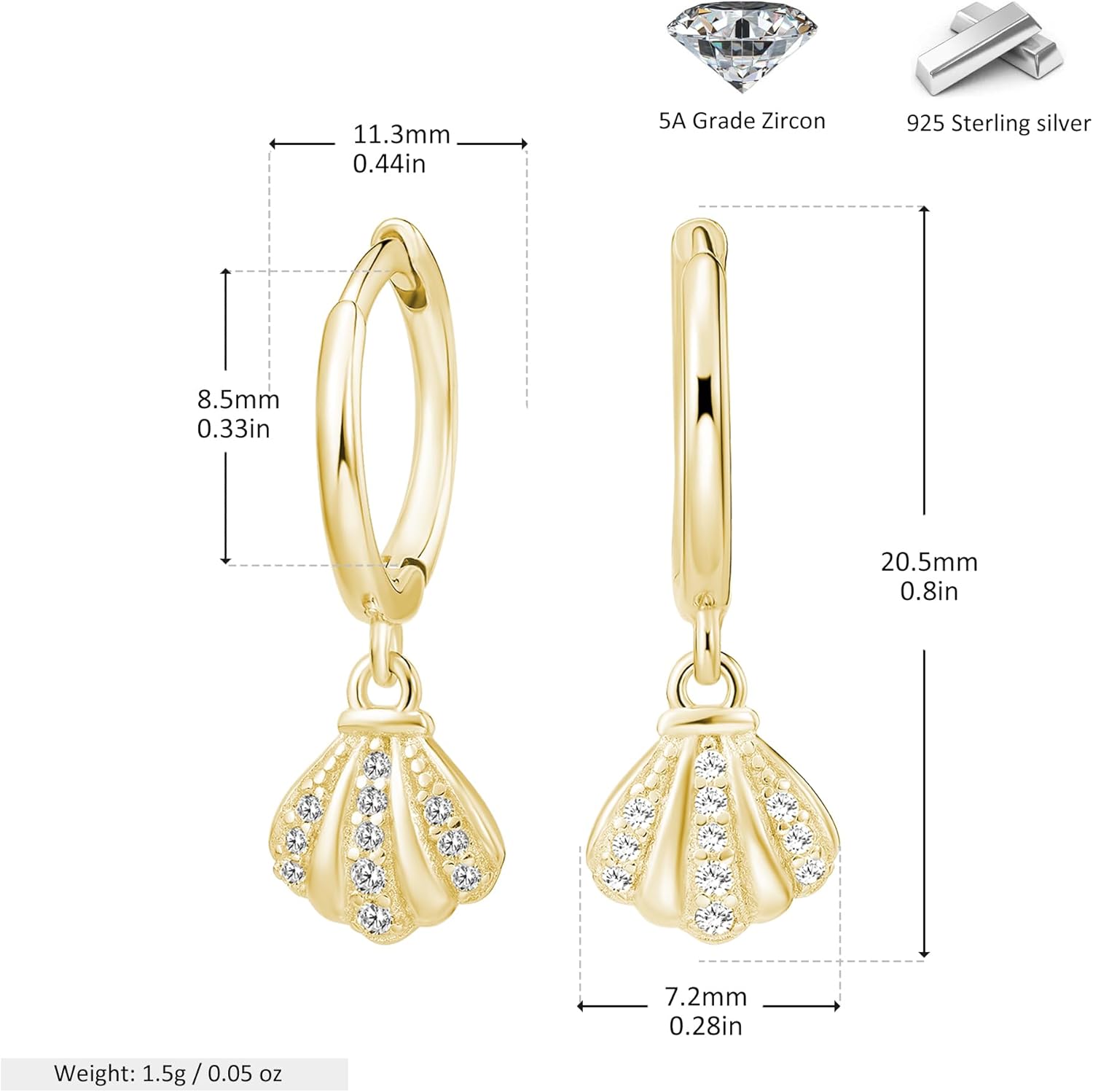 Dainty Shell Dangle Hoop Earrings for Women, Small Huggie Hoops with Charm Dolphin Conch Seashell, Hypoallergenic Summer Beach Jewelry for Her - Image 5