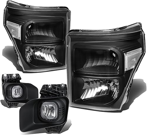 Auto Dynasty Juego de faros halógenos de estilo fábrica y faros antiniebla de conducción compatibles con Ford F250-F550 Super Duty 11-16, lado del