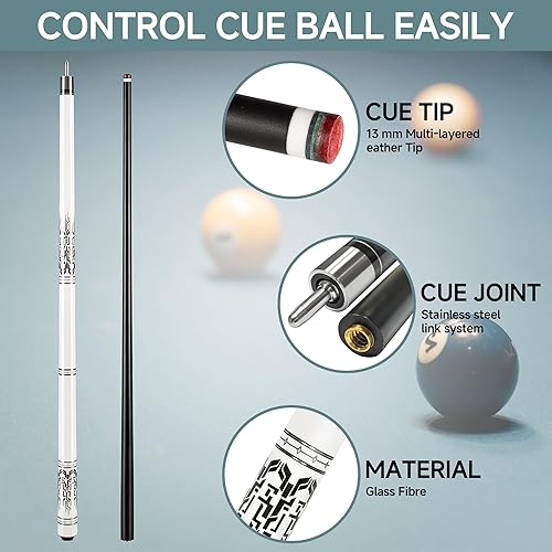 Miniatura 2 de HomeSeason Taco de piscina de fibra de vidrio de 58 pulgadas, palo de piscina profesional de 0.500 in, punta de 4 capas, barra de bajo desviación, 3