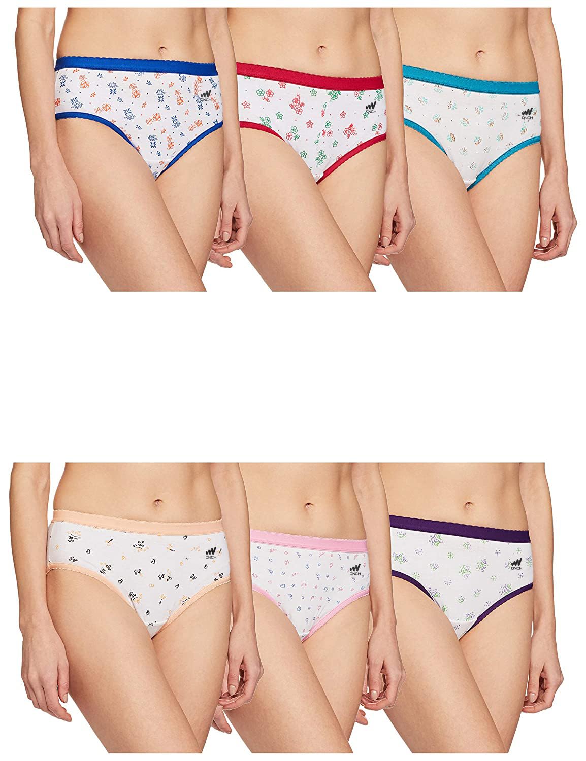 onch Womens Pure Cotton Printed Outer Elastic Panties - White (Pack of 6)-picture-35