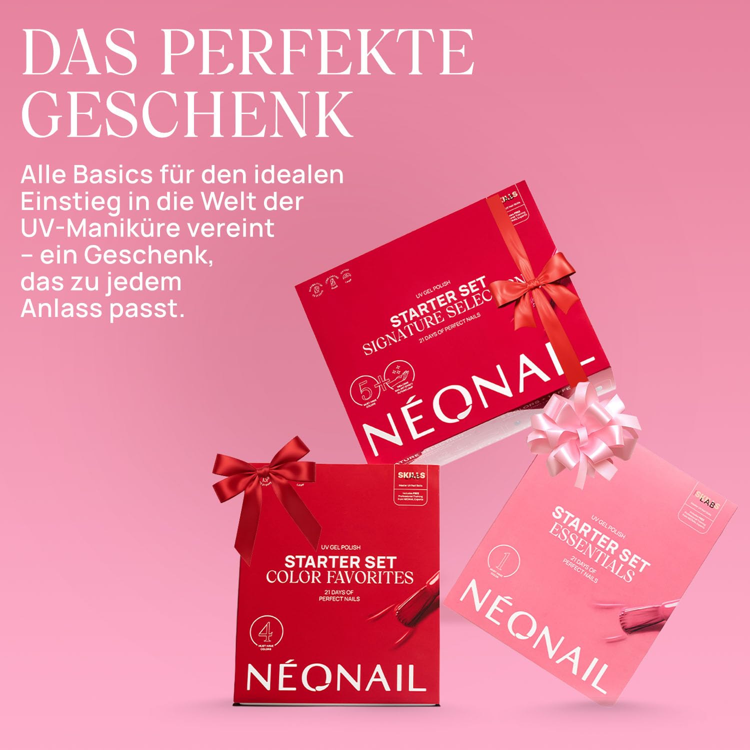 NÉONAIL Essentials Starter Set - LED UV Lampe 10W/36 - UV Nagellack - Maniküre Set - Top - Starterset mit Lampe - Sets - Nagellack Set - Farben - Base - Manicure - Nagelset