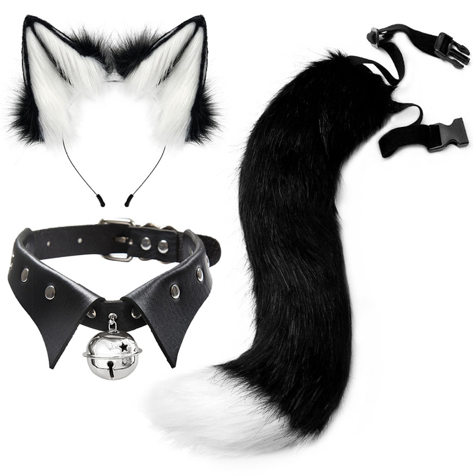 Oreilles et queue de renard rousse ensemble bandeau ajustable avec collier ras de cou de cosplay - 6