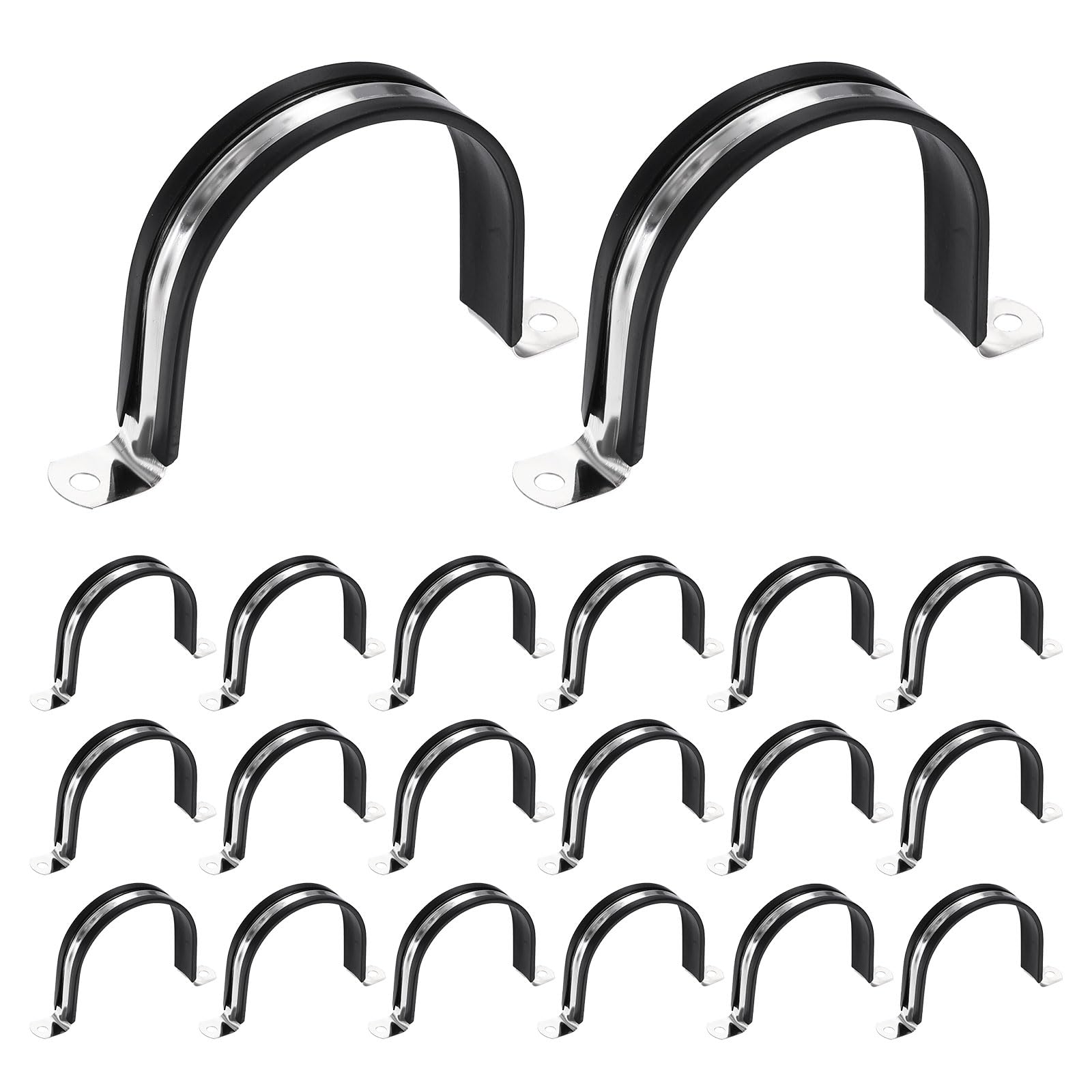 sourcing map 20Pcs M77 U-Tube Strap Clamp, 76.5mm 304 Stainless Steel Lined Clip Plastic Cushioned Insulated Clamp for Automotive Industrial Marine Household