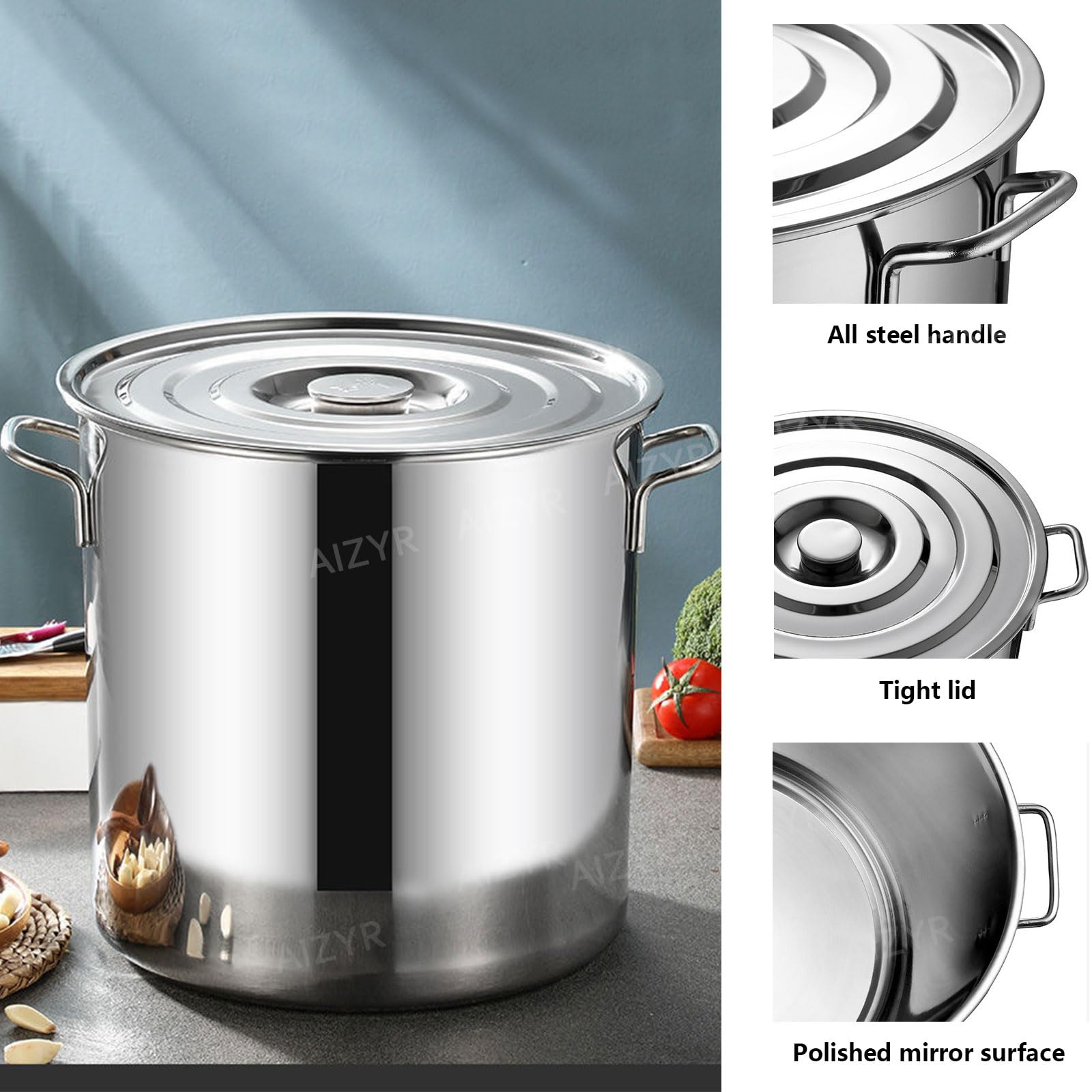 60 cm großer Suppentopf, Mehrzweck-Kochtopf mit Edelstahldeckel, ideal für Suppen, Eintöpfe und zum Kochen, perfekt für den Einsatz zu Hause und in Restaurants