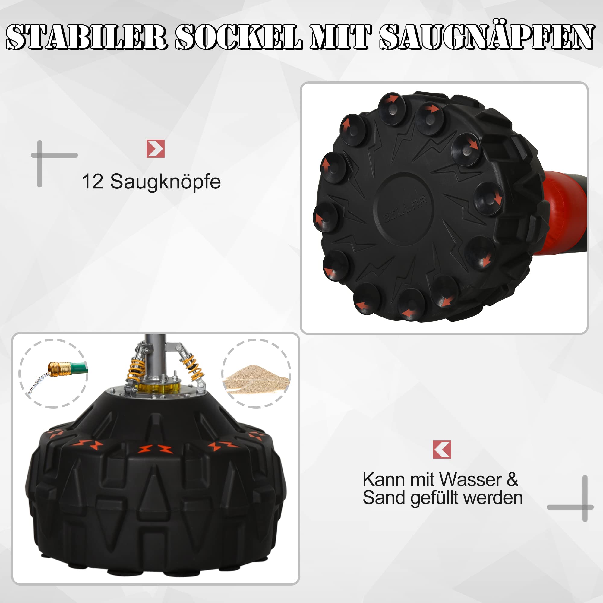 HOMCOM Standboxsack Erwachsene Freistehender Boxtrainingsgerät Boxpartner Boxassistent Training mit Saugfuß Schwarz+Rot 60x60x180 cm