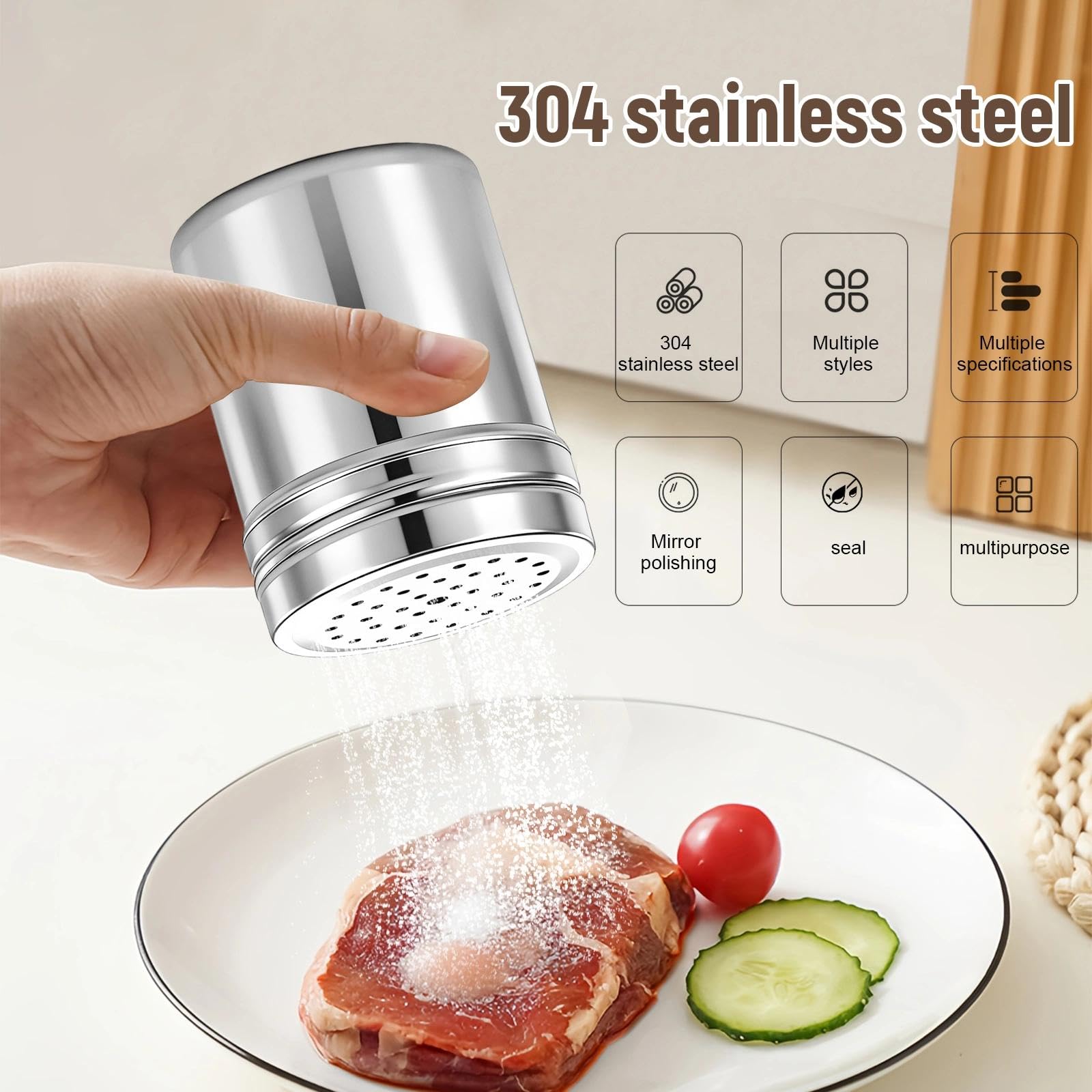 2 Pièces Distributeur D'assaisonnement Polyvalent, Grand Saupoudreuse à Epices, Argent Bouteille D'assaisonnement en Acier Inoxydable,Conception à Trous Complets, pour Sel, Cannelle, Paprika