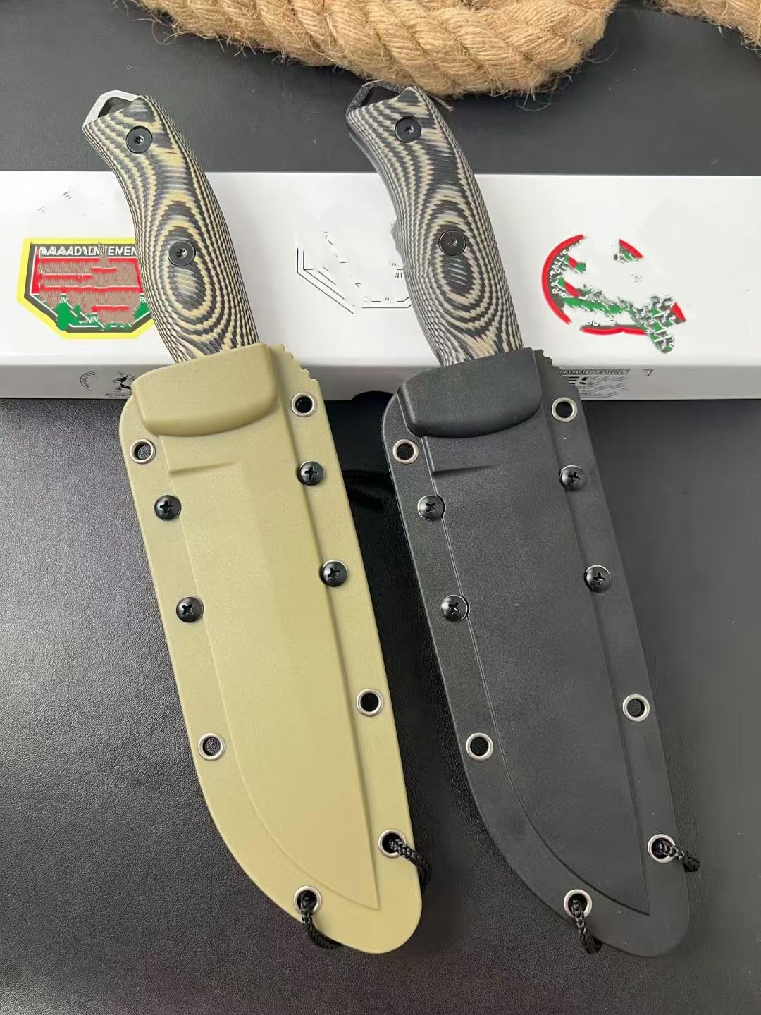 Feststehendes Messer, 1095 Kohlenstoffstahl, G10-Griff, 27,9 cm Gesamtlänge, Epoxidbeschichtung oder Stonewashed, mit Kydex-Scheide (A 02)