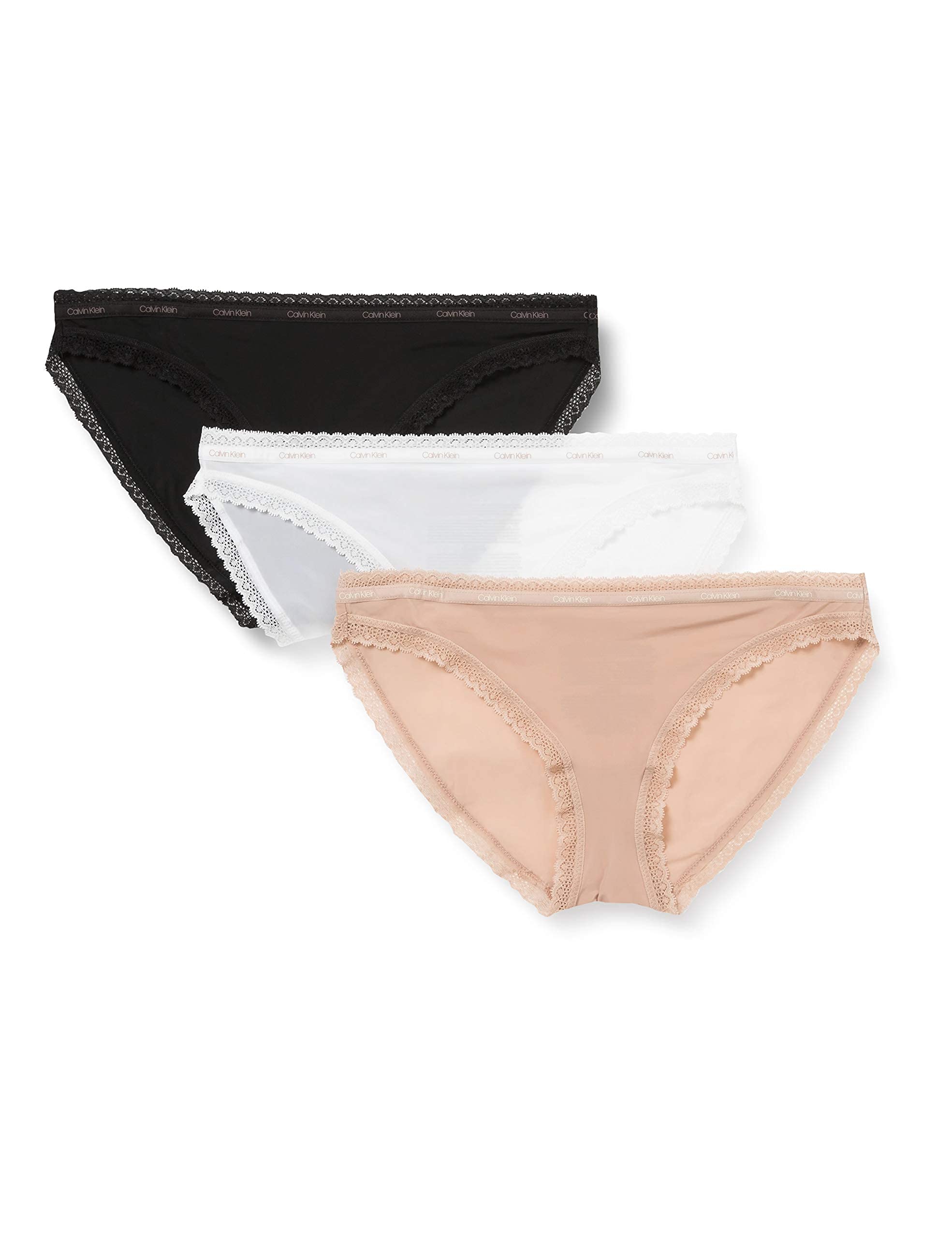 Calvin Klein Women Bikini Shape Briefs Stretch Pack of 3, Multicolour (Black/White/Honey Almond), XS