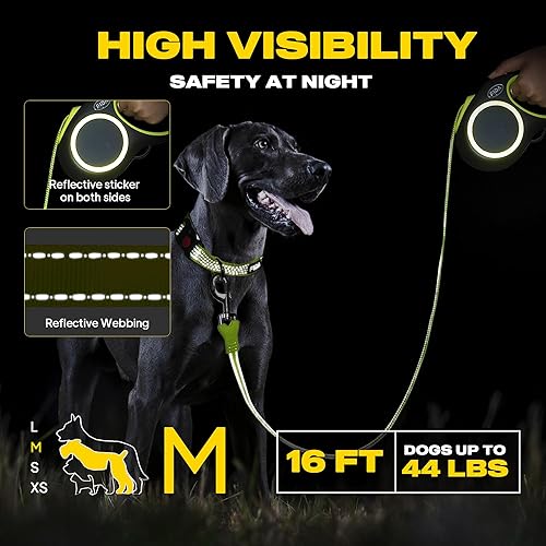 Miniatura 9 de Fida - Correa retráctil para perro 16 pies resistente para mascotas para perros o gatos de tamaño XS S M y L de hasta 110 libras sin enredos Freno