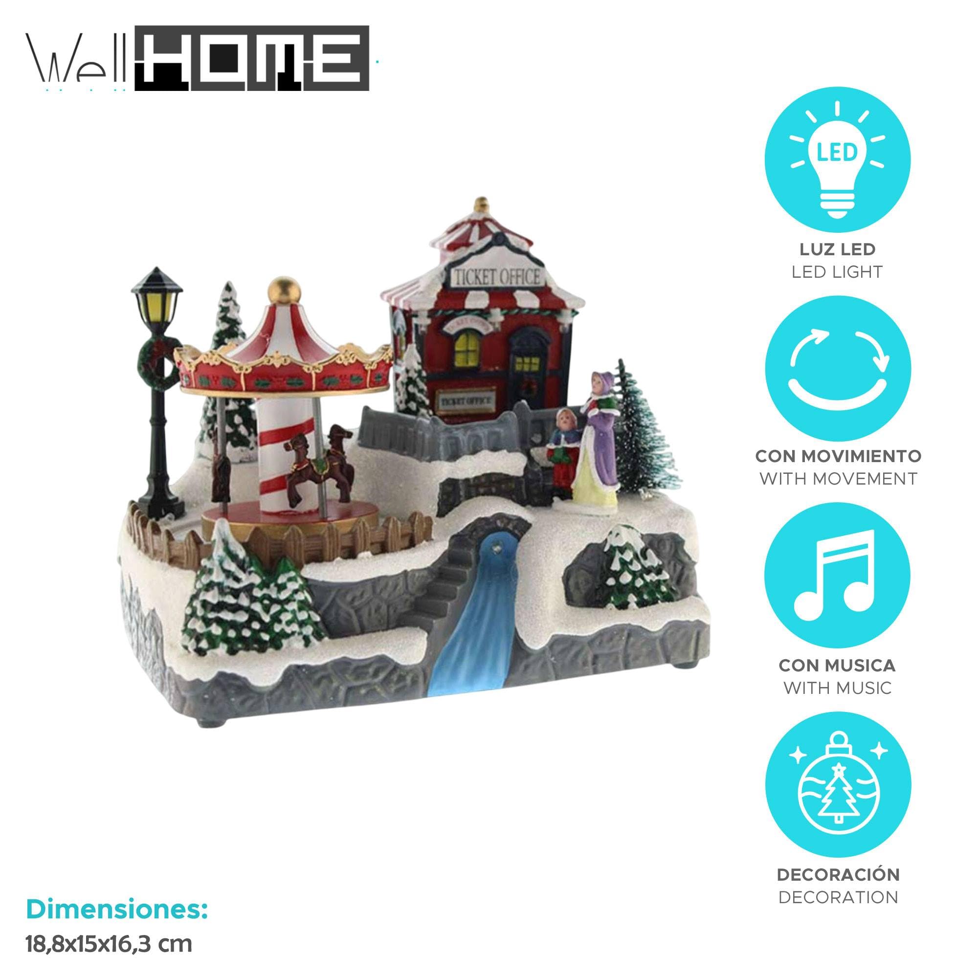 Village de Noël décoratif avec Rio en Mouvement, lumières LED et Musique