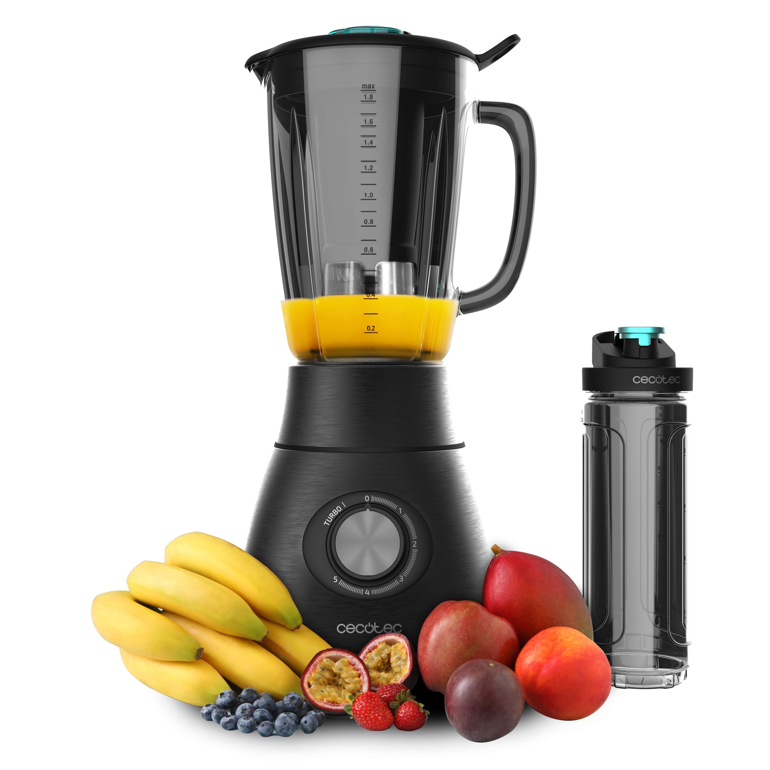 Cecotec Power Black Titanium 2000MAX Inox Pro – Frullatore Da 1800W Con 8 Lame In Titanio, Caraffa In Vetro Da 1,8L E Filtro Anti-polpa