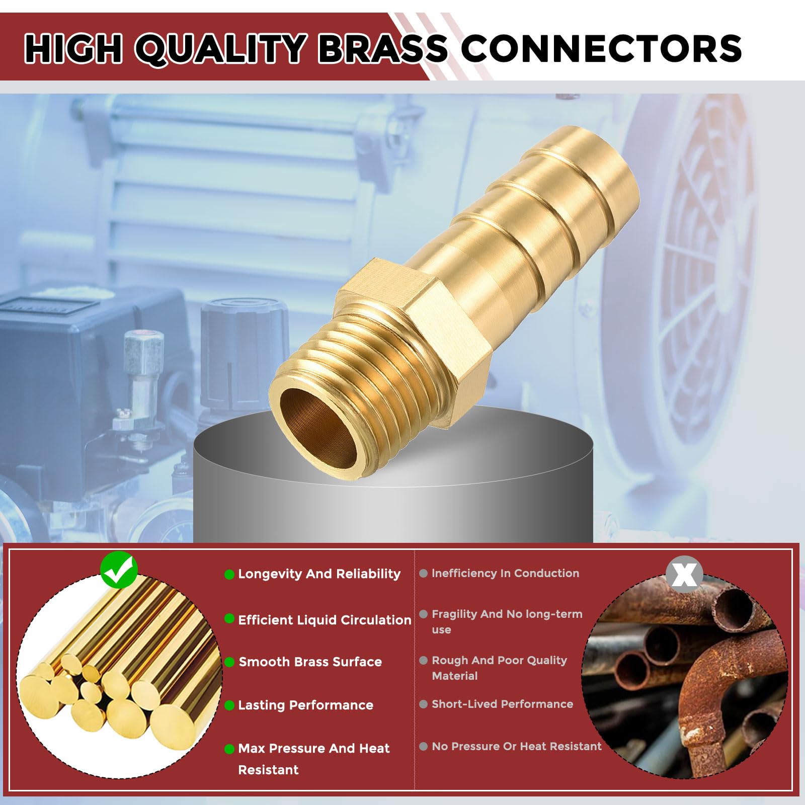 Kozelo Pack of 10 Solid Brass Hose Barb Fittings 10mm Hose Barb to M12x1.25 Male Fittings for Home Machines Massage Bathtubs - Image 4