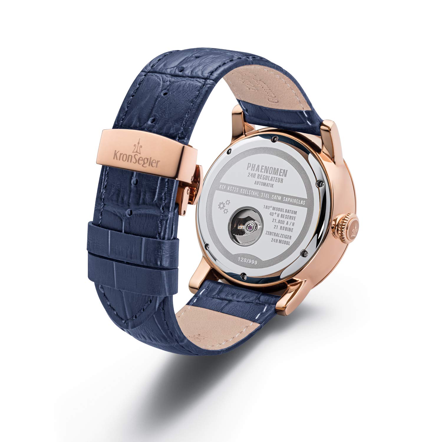 Kronsegler Phaenomen Automatik Regulateur Herren Armbanduhr Rose-Altweiß-Römisch