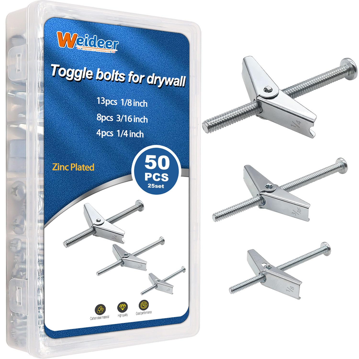 Snapklik.com : Weideer 50Pcs Toggle Bolts Wall Anchors For Drywall 1 ...