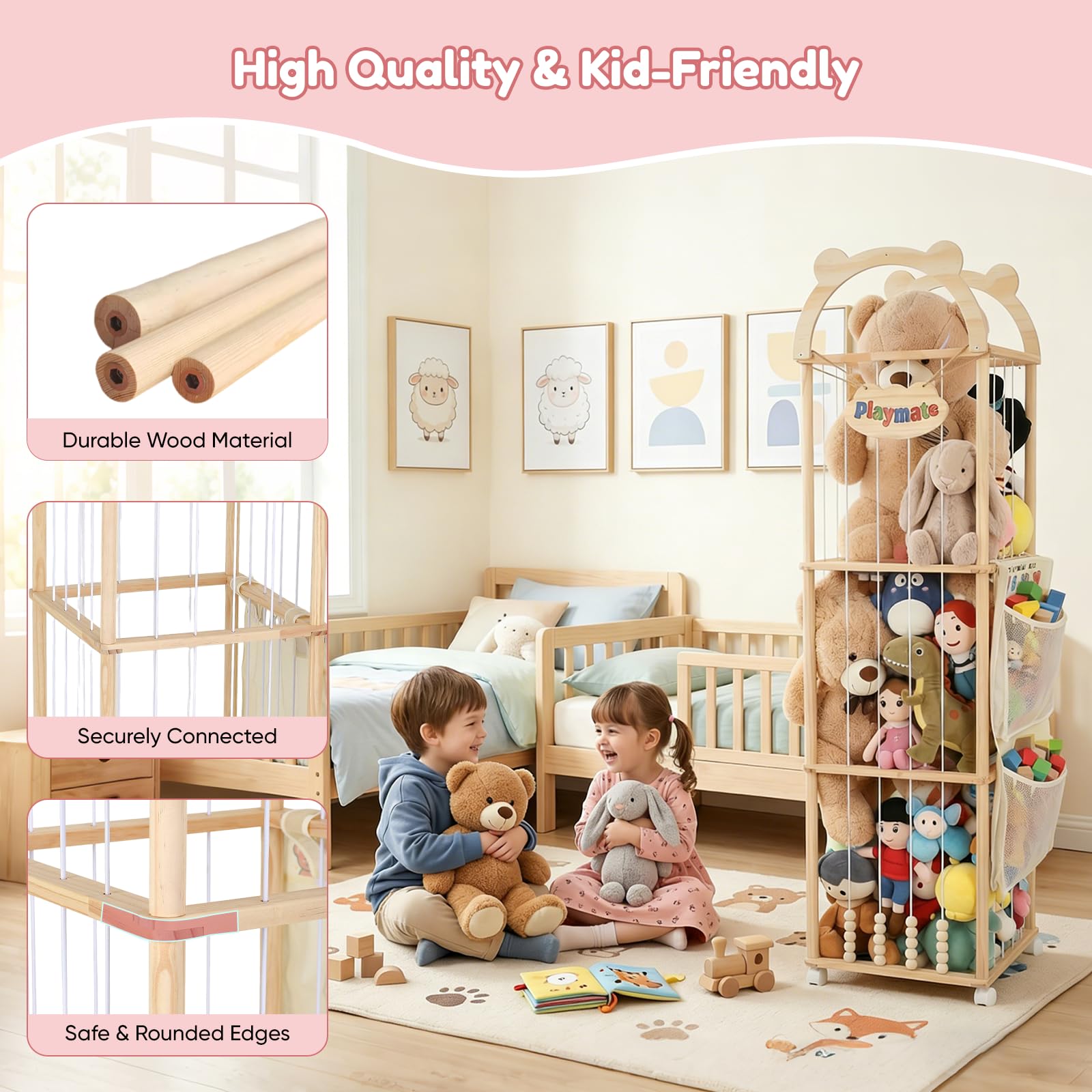 Contenitore per Peluche, 151x46x46CM Organizer per Peluchecon Ruote Girevoli a 360°, Porta Peluche per Cameretta dei Bambini, Soggiorno, Mobili per la Cameretta dei Bambini (Modello a Cupola)