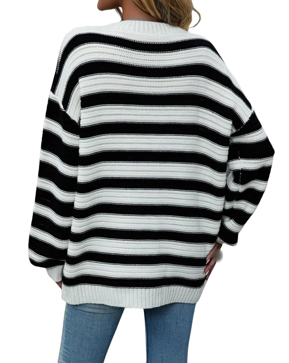 Damen Rundhalspullover Winter Langarm Gestreifter Strickpullover Eleganter Wollpullover Strickpullover Rundhals Langarm Pullover Pullover Warme Tops Winter,Weiß,M