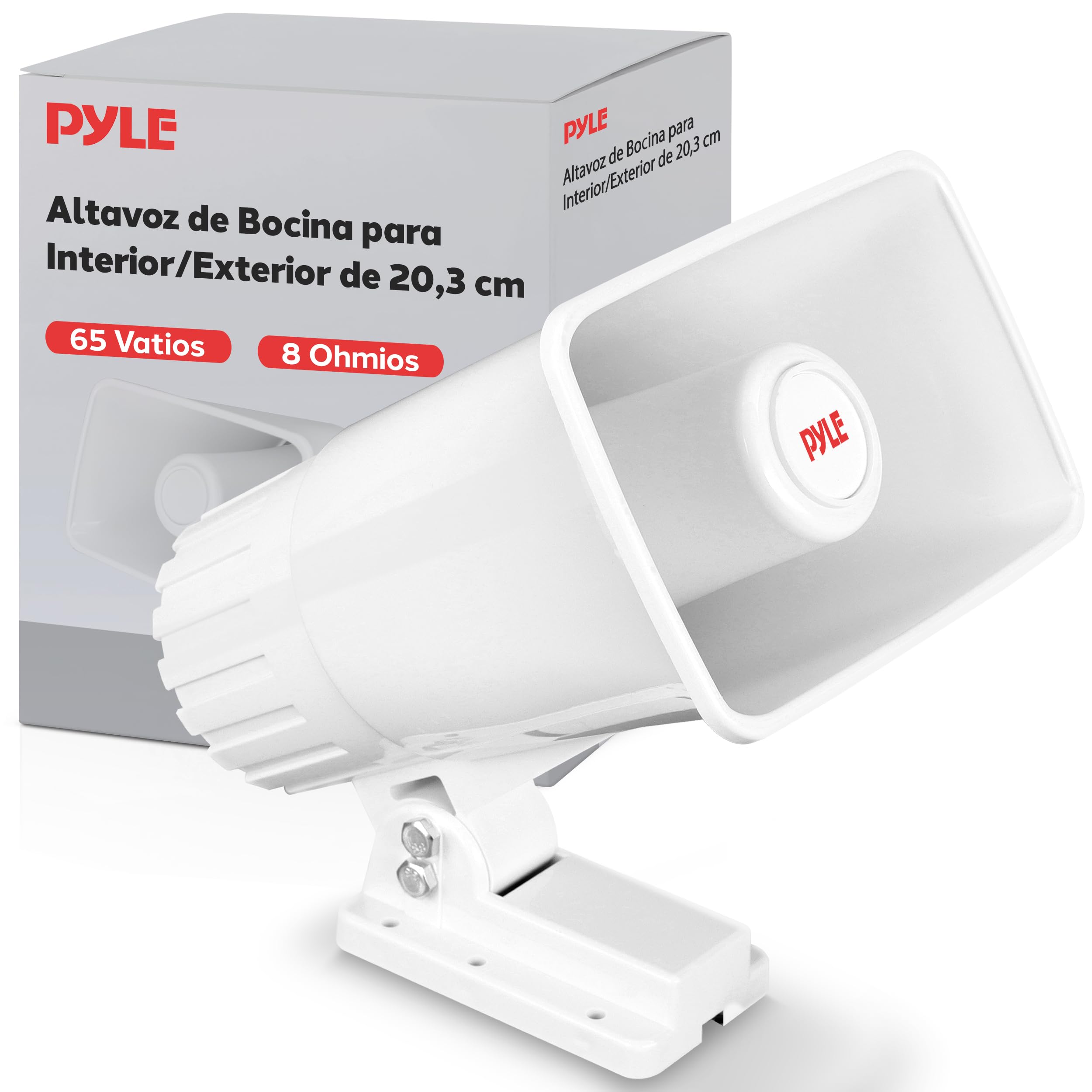 Pyle Altavoz PA para Interior/Exterior - Altavoz PA Portátil de 8” con Impedancia de 8 Ohmios y Potencia Pico de 65 Vatios - Soporte de Montaje y Accesorios Incluidos
