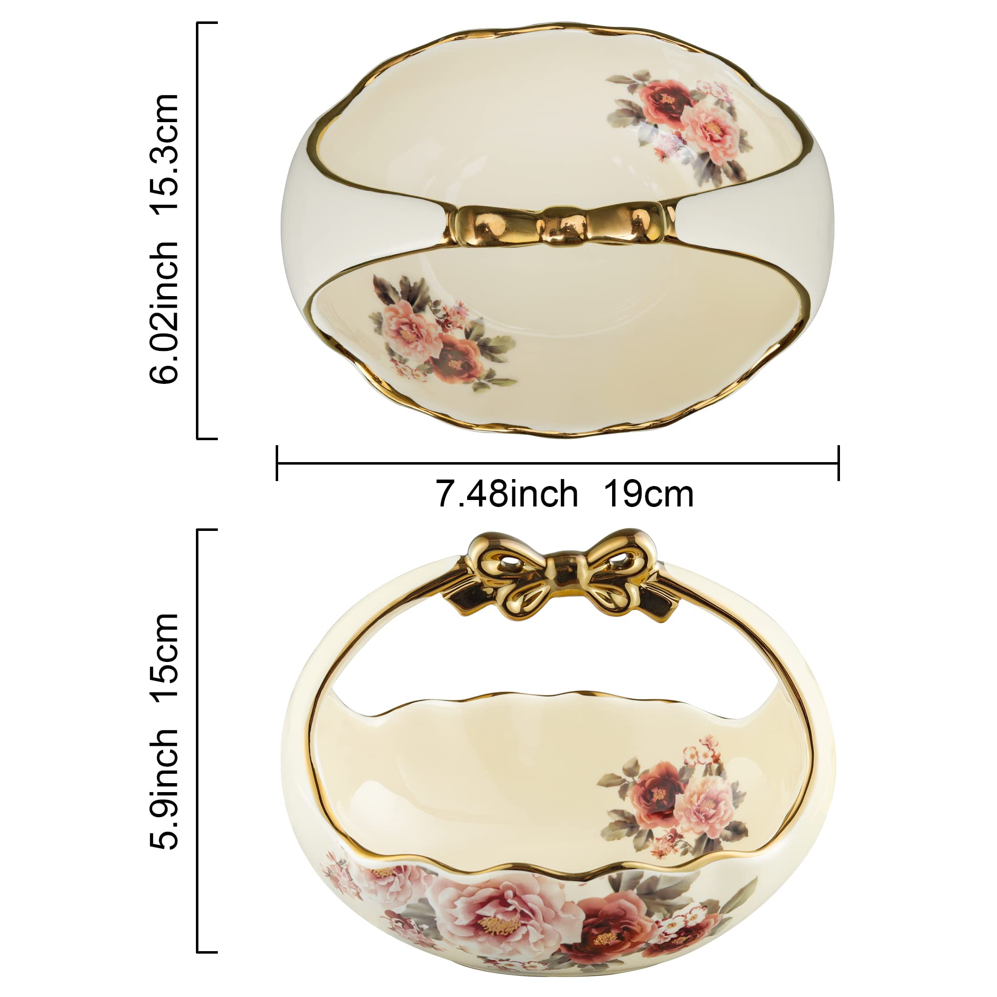 Cesto Portafrutta In Ceramica Floreale Con Base E Bordo Ondulato - Ciotola Decorativa Da Tavolo 32x22 Cm Per Frutta, Snack E Pane