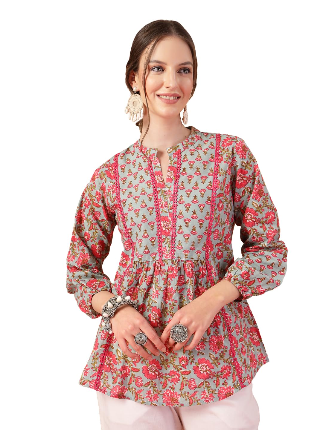 stylum Women's Sky Blue Printed Cotton Top-picture-3