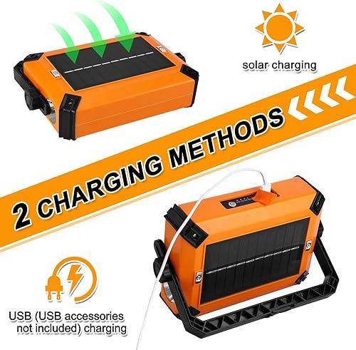 Miniatura 7 de Rossesay Luz de trabajo recargable LED de 3500 W con soporte alimentado por energía solar, impermeable, luces de construcción portátiles con 5 modos