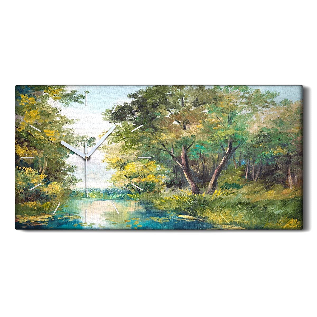 Horloge sur toile 60x30cm forêt pétrolière et arbres pour une décoration murale moderne