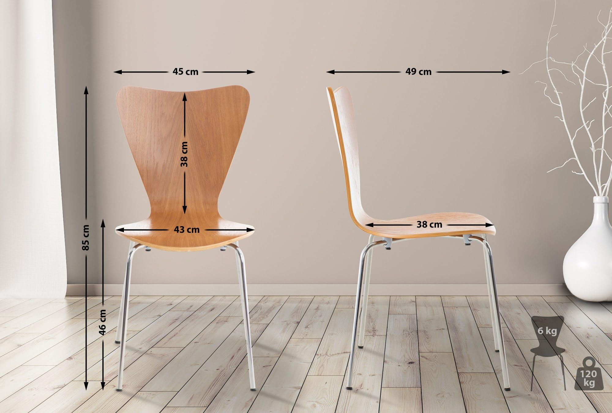 CLP Chaise Empilable Calisto en Bois - Assise Ergonomique - Chaise de Salle d'Attente en Bois Chaise, Hauteur Assise 45 cm -Couleurs au Choix:, Couleur:chęne